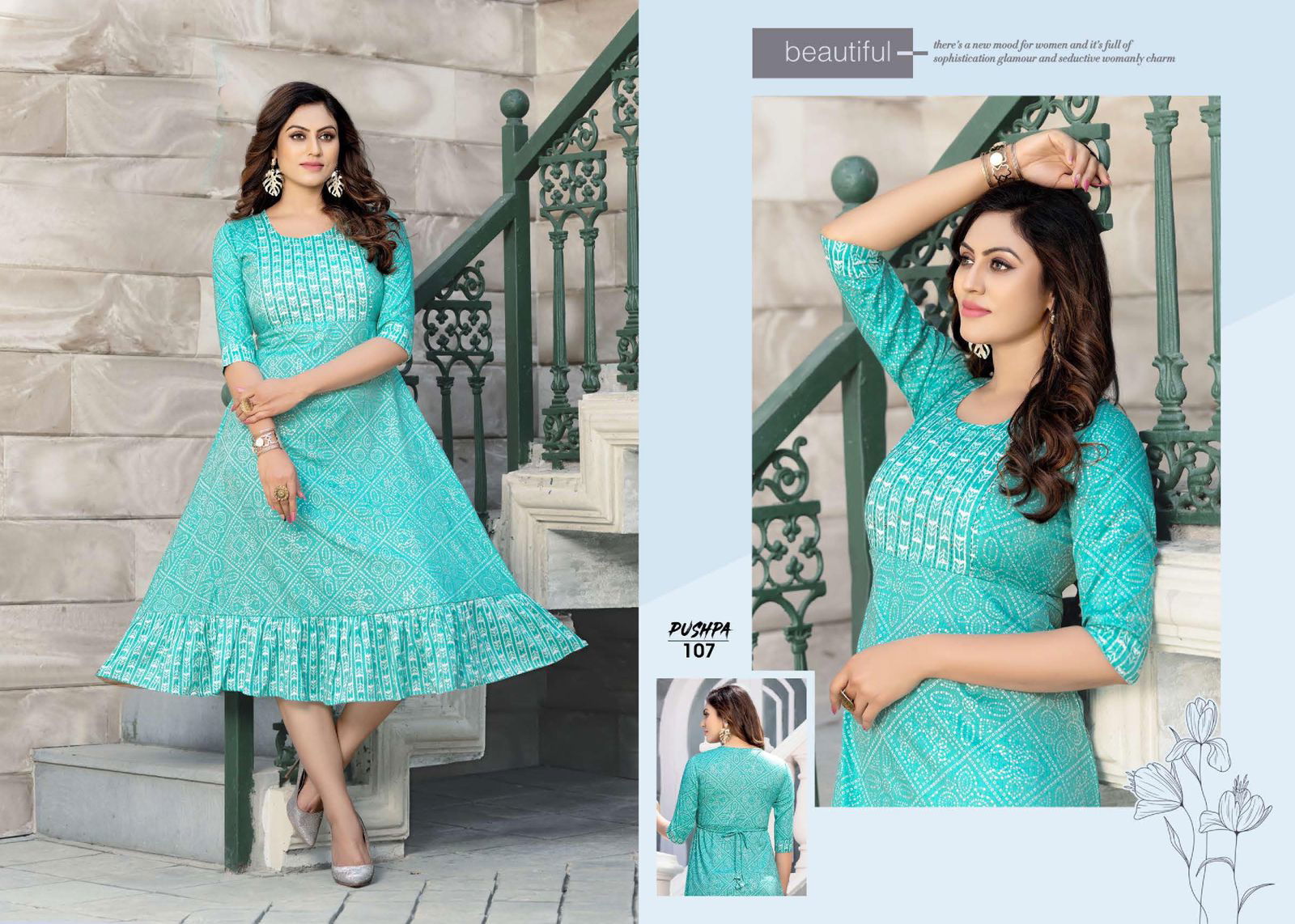 Golden Pushpa 101 Ethnic Wear Anarkali Kurti Collection